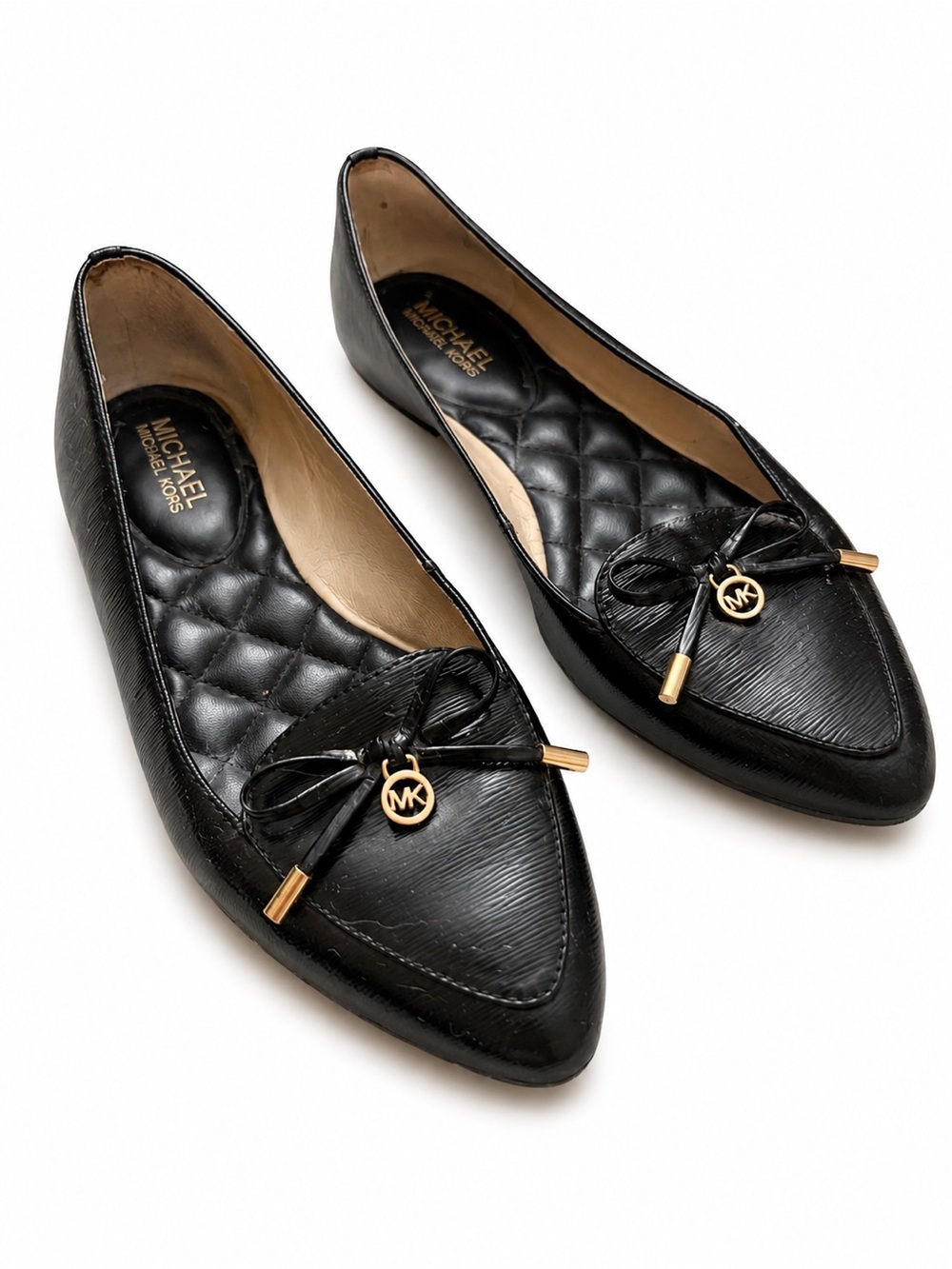 Michael Kors Black Pointed Bow-Accent Quilted Flats